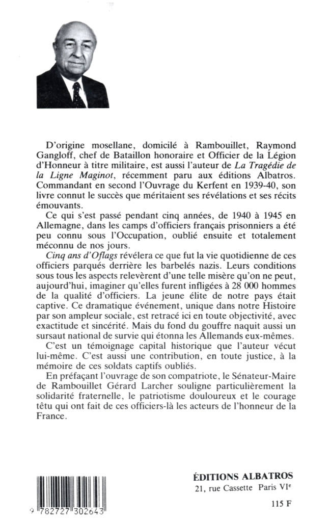 Cinq ans d'Oflags préface Gérard Larcher éditions Albatros
